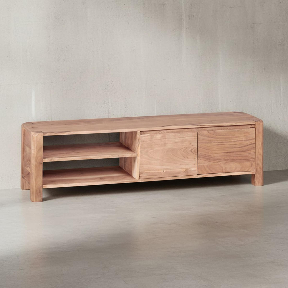 TV-LOWBOARD Massivholz, 4 Füße, viel Stauraum, Beige 140x35x40 cm - Beige, Holz (140/40/35cm) - KADIMA DESIGN