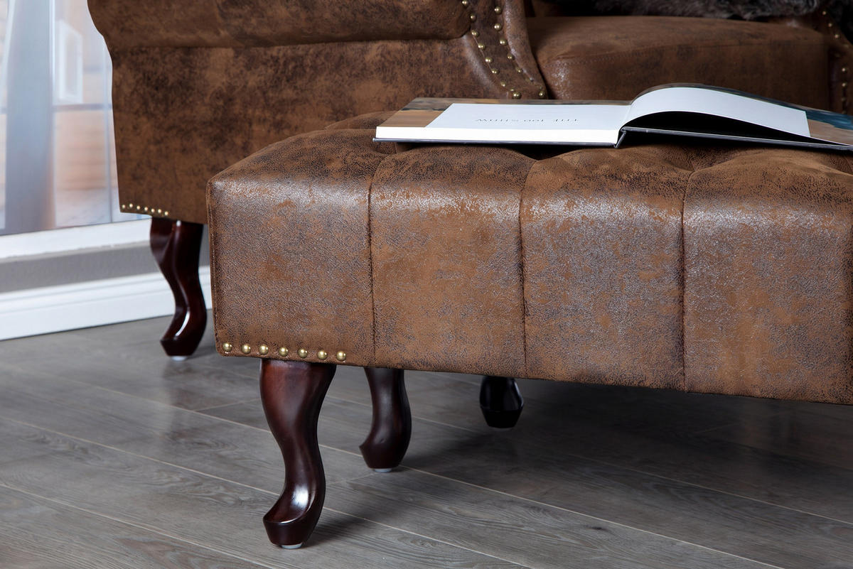 HOCKER CHESTERFIELD Microfaser Braun 80 cm - Braun, Holz/Textil (80/40/45cm) - riess-ambiente