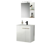 BADMÖBEL-SET weiß Hochglanz Lack, Eiche, Badkombination MIT Waschbecken, Badlampe 60 x 200 cm - Weiß Hochglanz/Eichefarben, Holzwerkstoff (60/200/40cm) - Furn.Design