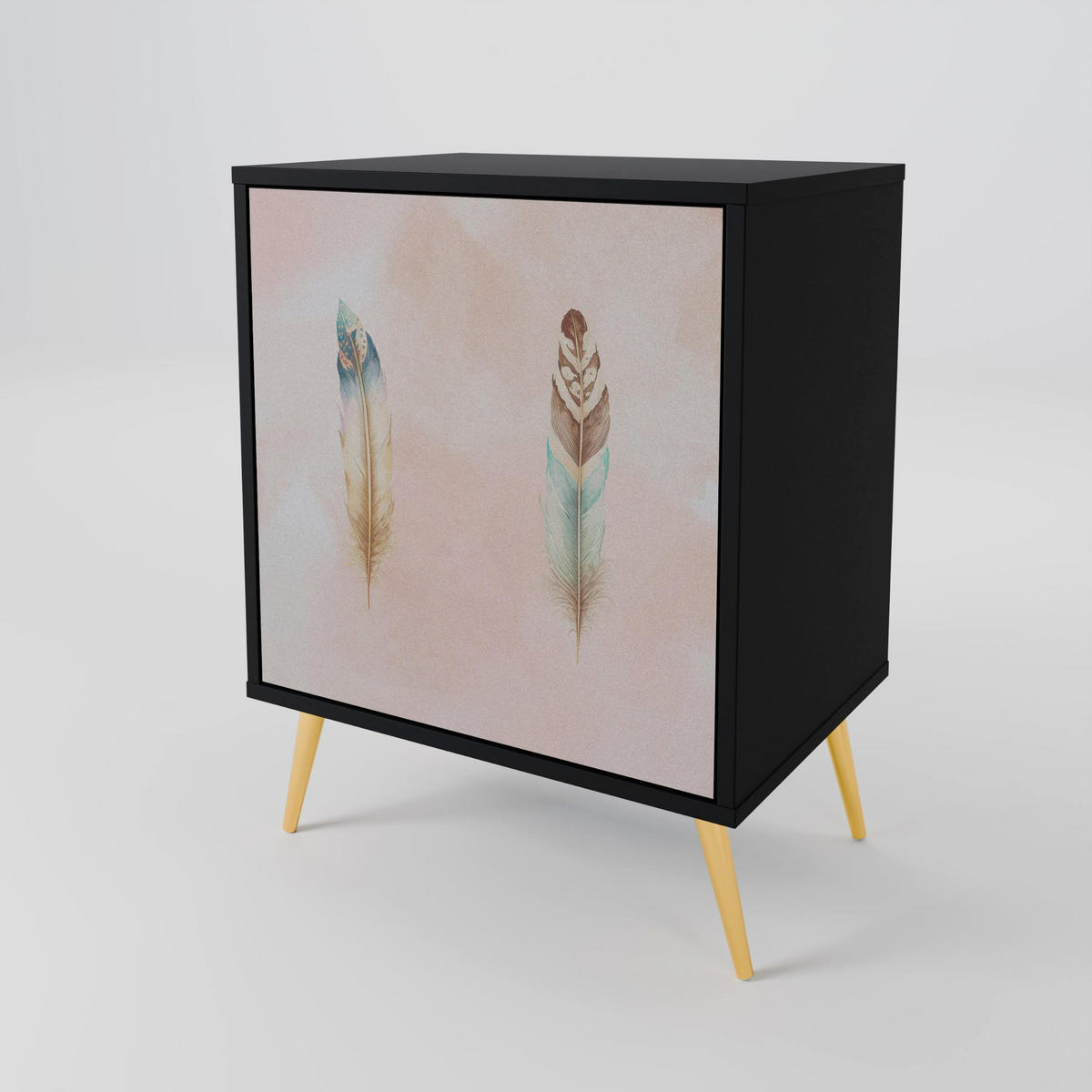 SIDEBOARD THE DELIQUESCE, Schwarz, 57,5x42x70,5 cm, Schwarze Metall-Sternfüße - Multicolor/Schwarz, Holzwerkstoff/Metall (57.5/70.5/42cm) - SpaceRebels