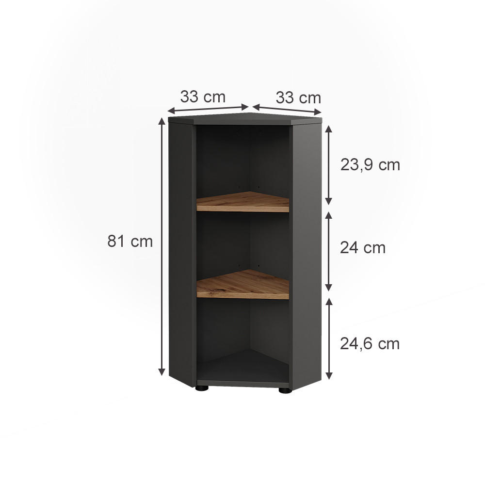 ECKMIDISCHRANK Irma Anthrazit/Artisan 33 x 81 cm 3 Ablagefächer - Anthrazit/Eiche Artisan, Holzwerkstoff (33/81/33cm) - Vicco