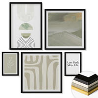 WANDBILDER 5er-Set - 50x50 cm & 20x30 cm & 40x60 cm Schwarzer Rahmen - Geometrische Pflanzenmuster - Schwarz, Kunststoff (40/60cm) - ArtPrintCave