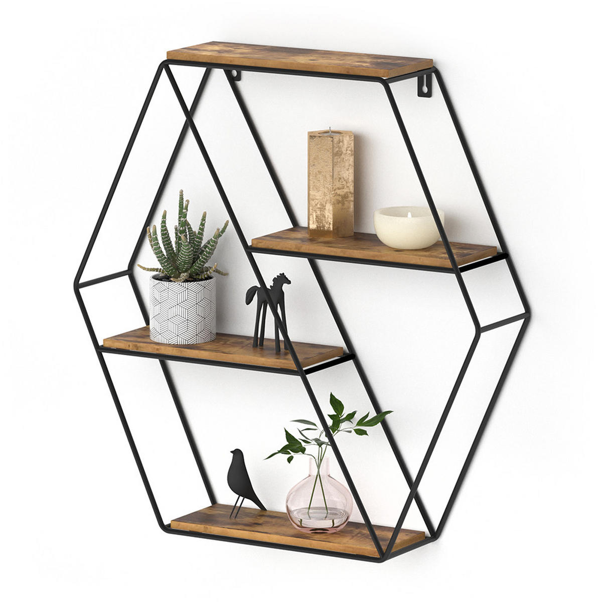 WANDREGAL Fyrk Antikholz 51 x 52 cm Eckform - Alteiche/Schwarz, Holzwerkstoff (51/52/11cm) - Vicco