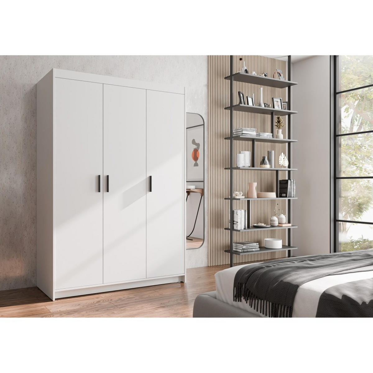 DREHTÜRENSCHRANK Elena mit 3 Türen, ohne Spiegel, Weiß - Weiß, Holzwerkstoff (130/190/53cm) - Beautysofa