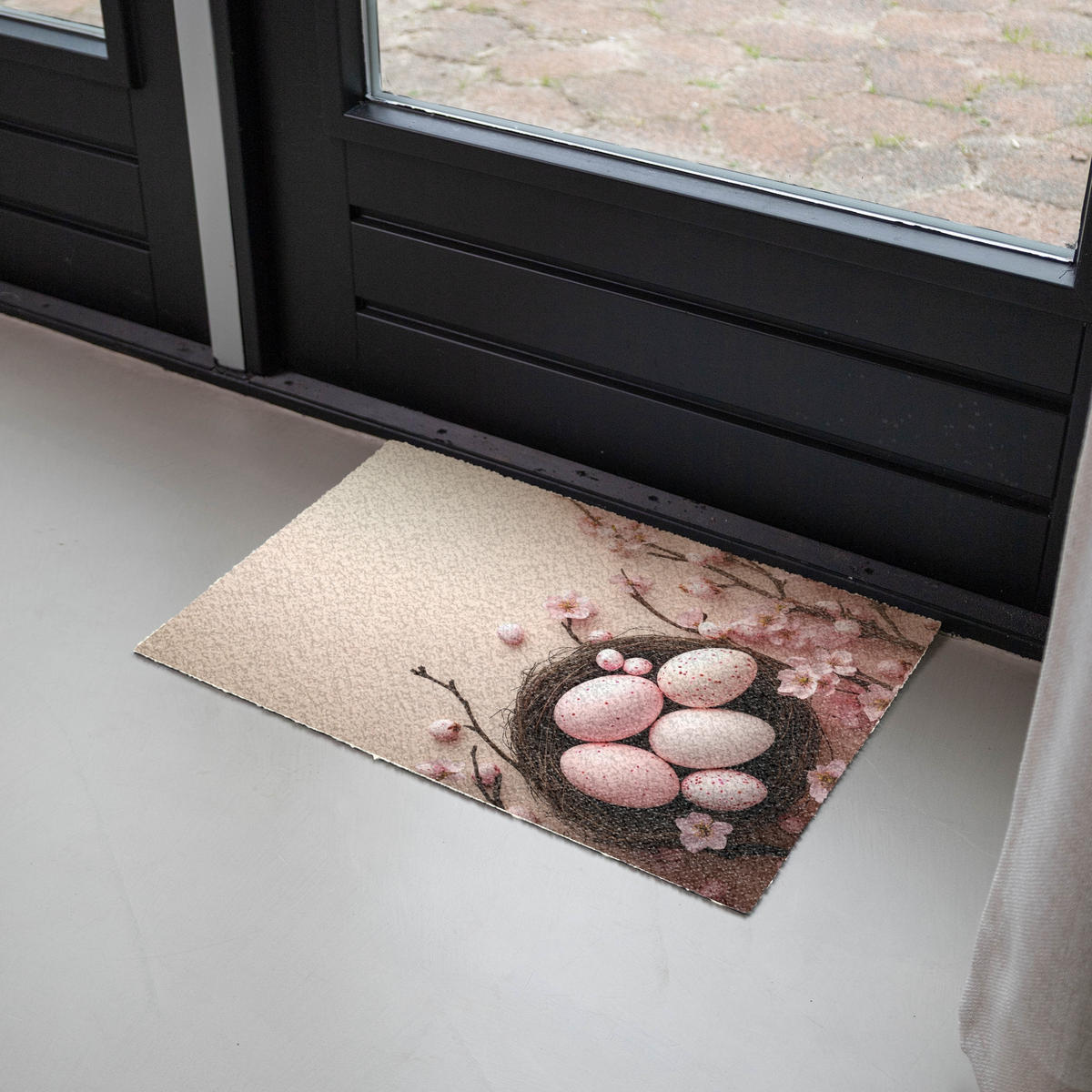 FUSSMATTE Rosa - Blüten - Eier Teppichmatte 60x40 cm - Hellrosa, Kunststoff (40/60cm) - MuchoWow
