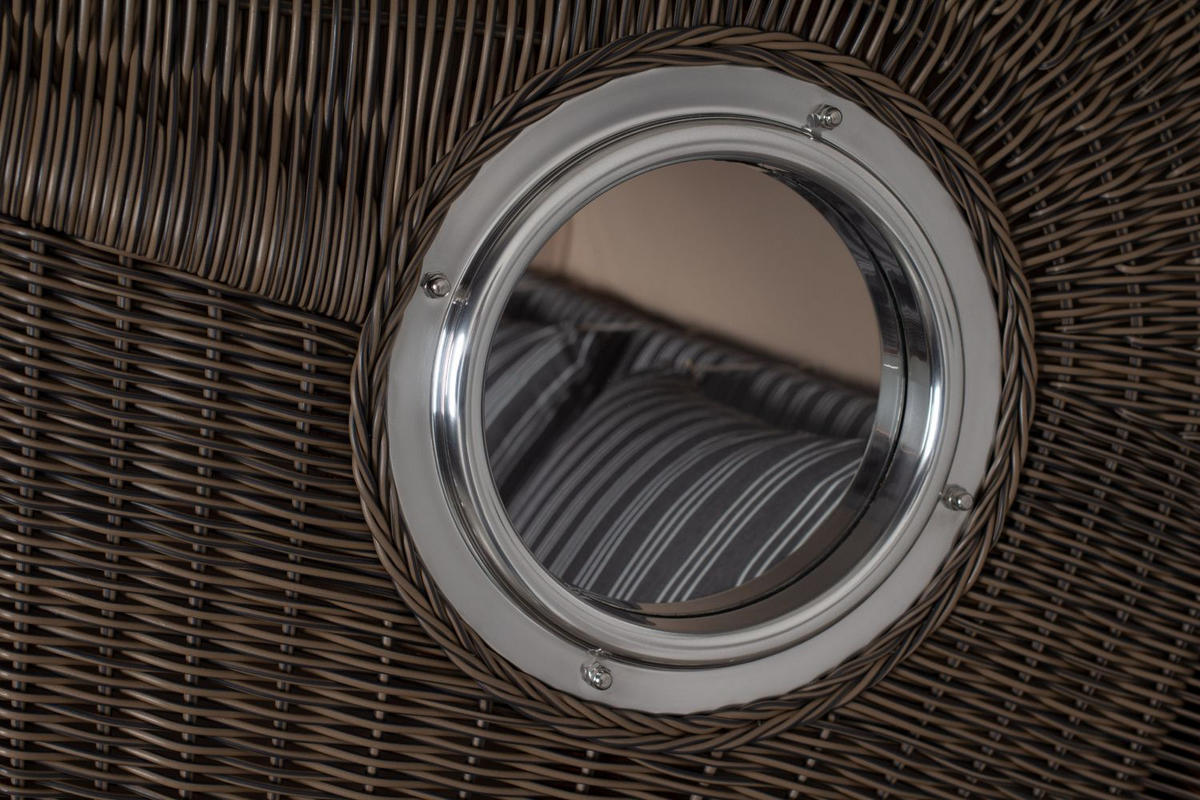 STRANDKORB Komplettset: Ammersee Grande XL Mahagoni Bullauge - PE grau - Modell 500 - Grau, Holz/Kunststoff (142/165/95cm) - bene living