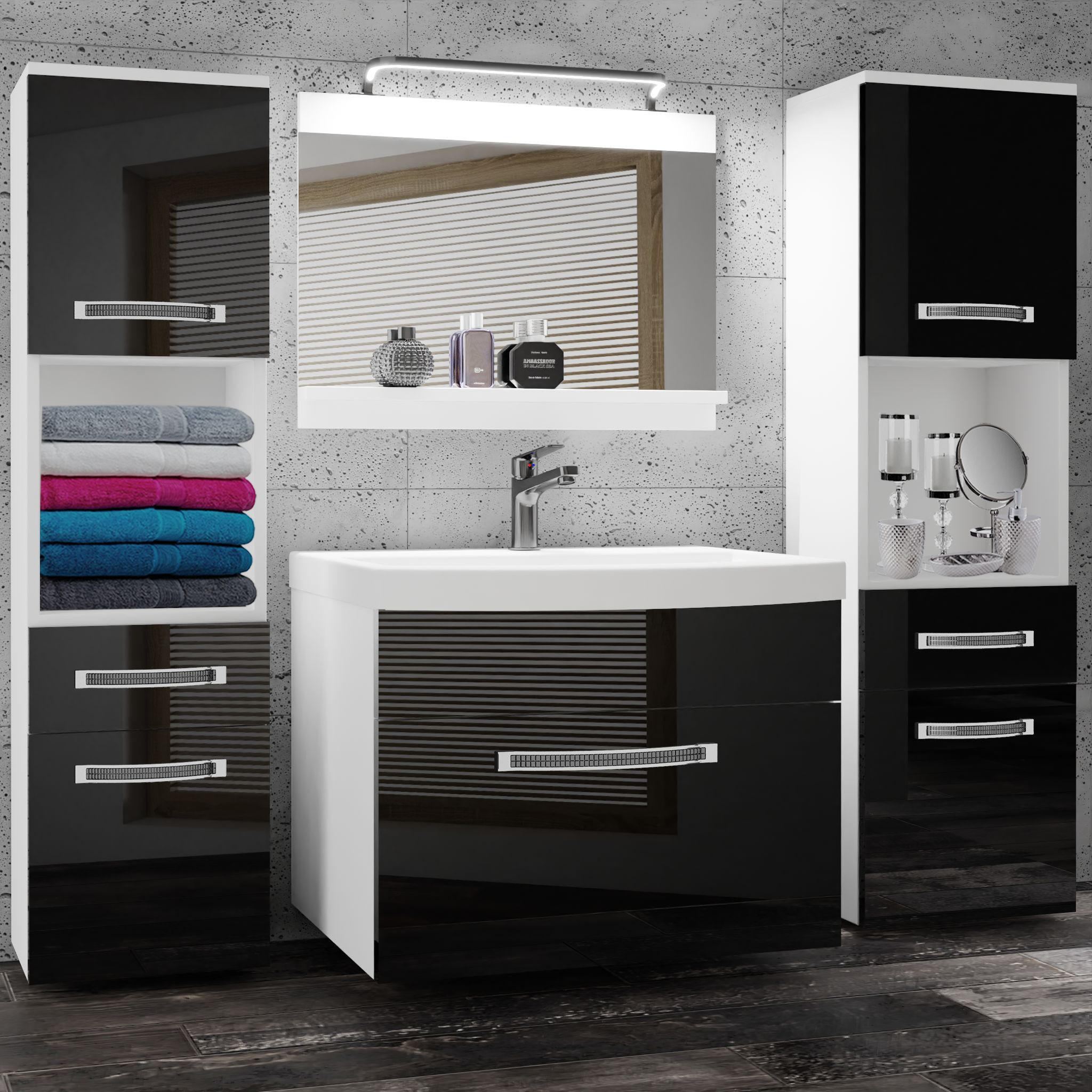 BADMÖBEL Badezimmer Schwarz Glänzend - Schwarz, Holz (140/113/40cm) - B BELINI GROUP