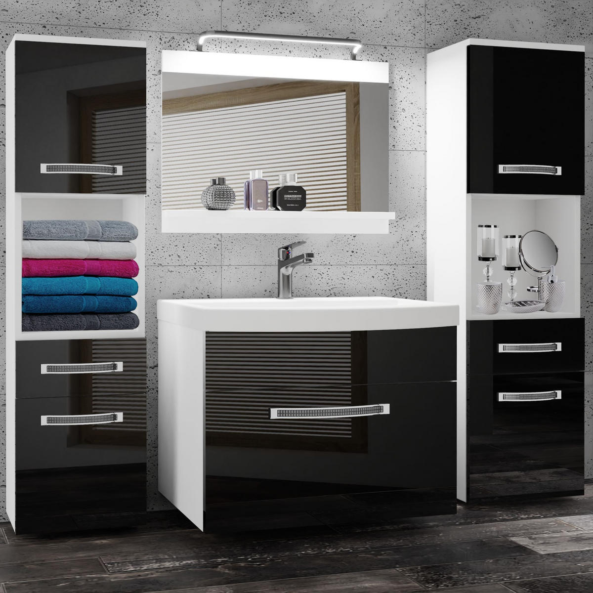 BADMÖBEL Badezimmer Schwarz Glänzend - Schwarz, Holz (140/113/40cm) - B BELINI GROUP