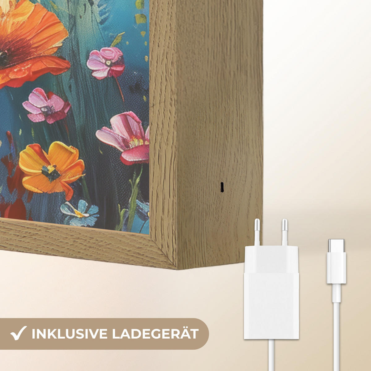 NÁSTĚNNÁ LAMPA S AKUMULÁTOREM Květiny - Příroda - Akvarel - Umění 30x40 cm - různobarevná, kompozitní dřevo (30/40/8cm) - OnlyWow