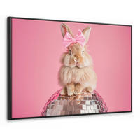 LEINWAND Bilder mit Rahmen - Schleife - Discoball - Kaninchen - 140x90 - Pink, Textil (140/90cm) - MuchoWow