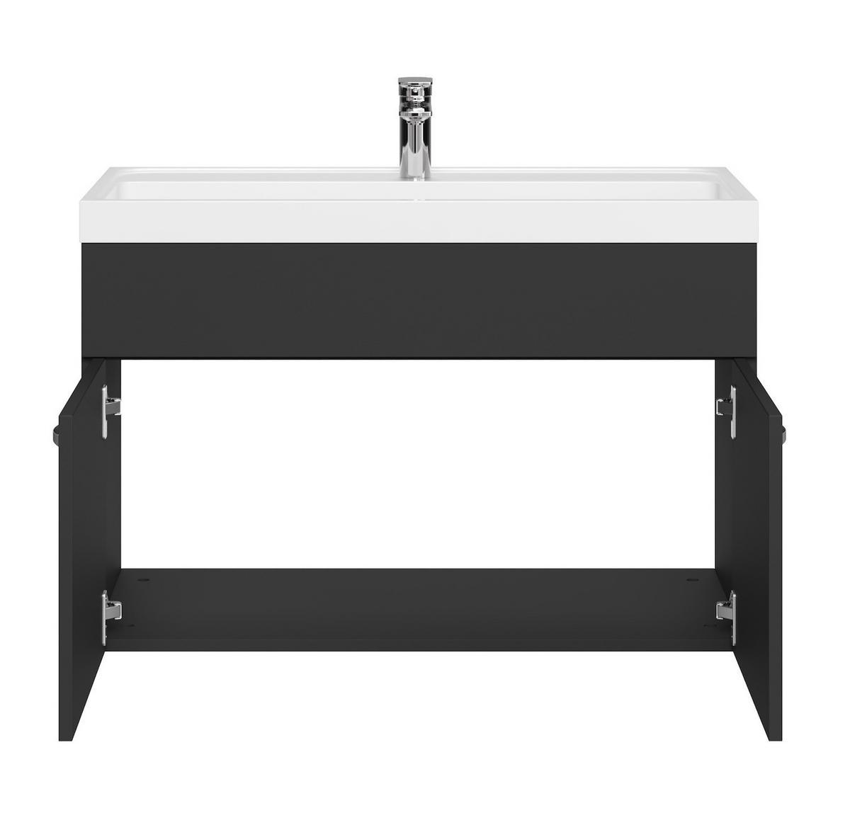 BADMÖBEL-SET Paso 2 Teile Schwarz Hochglanz - 80 x 35 x 55 cm - Schwarz, Holz (80/55/40cm) - Badplaats