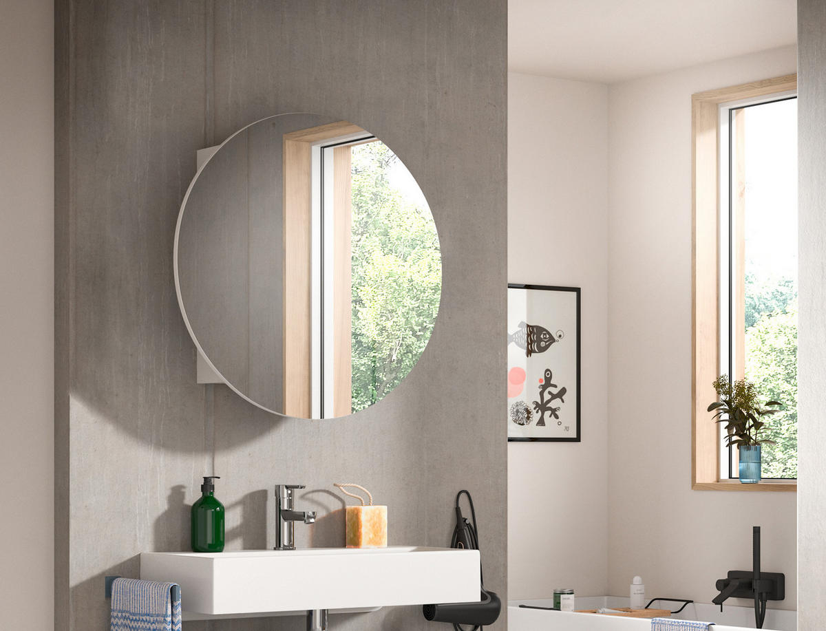 SPIEGELSCHRANK Riff Bad in weiß Nachbildung - modernes Design - B/H/T: 70x70x18 cm - Weiß, Holzwerkstoff (70/70/18cm)