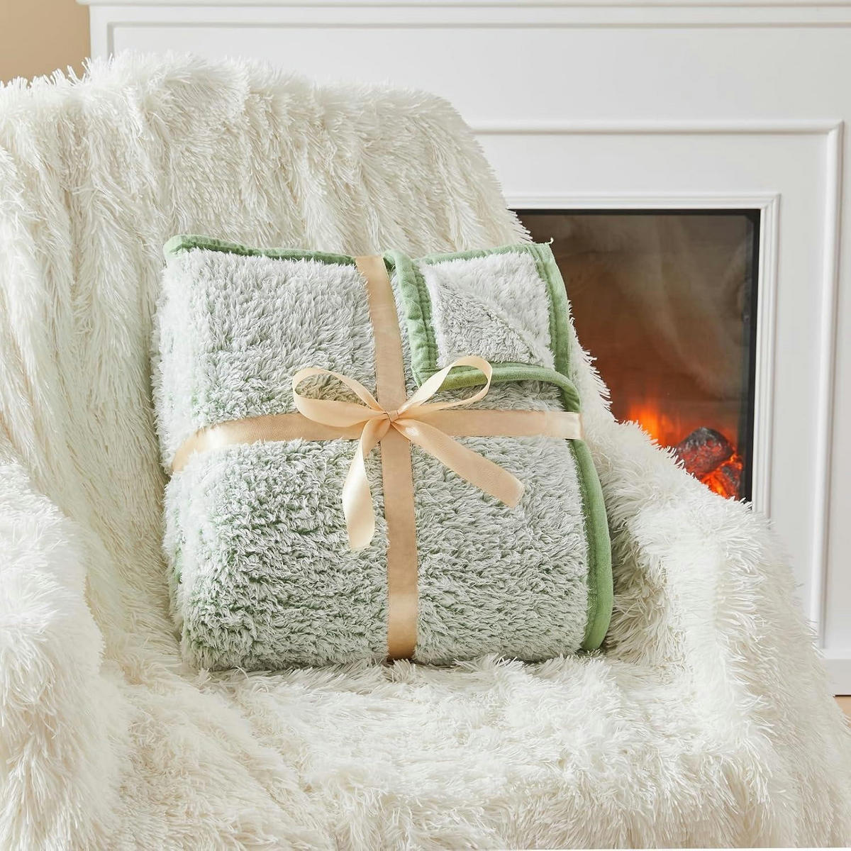 KUSCHELDECKE Sherpa 127 x 152 cm Salbei - Hellgrün, Textil (130/152.4cm)