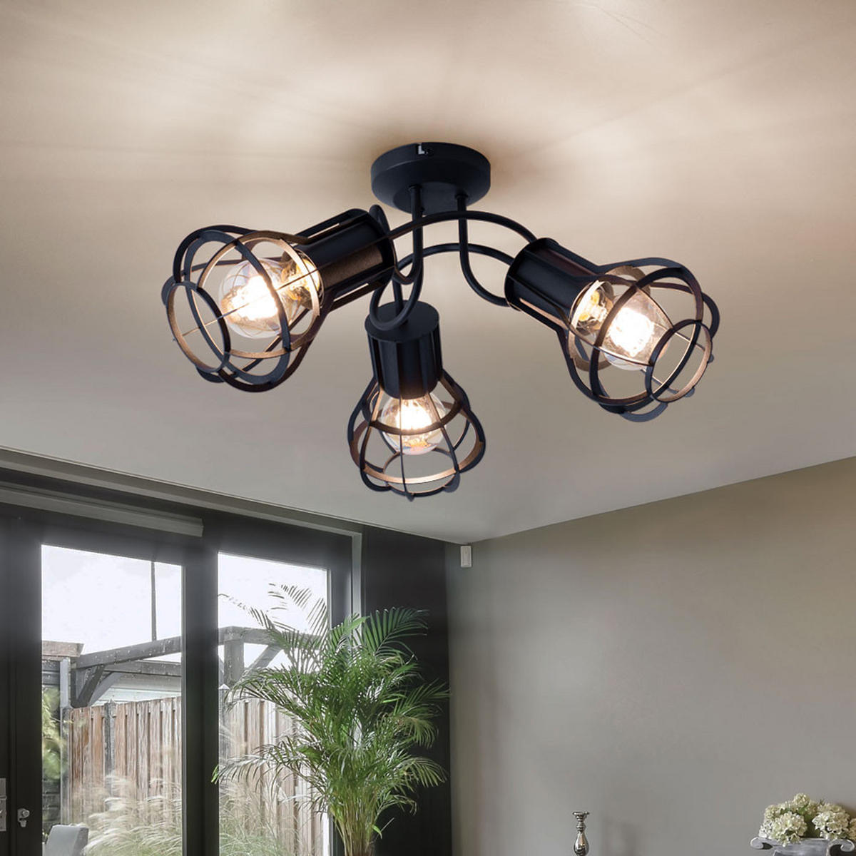 DECKENLEUCHTE Gitteroptik Schwarz-matt - Schwarz, Metall (47/47/25cm) - Globo Lighting