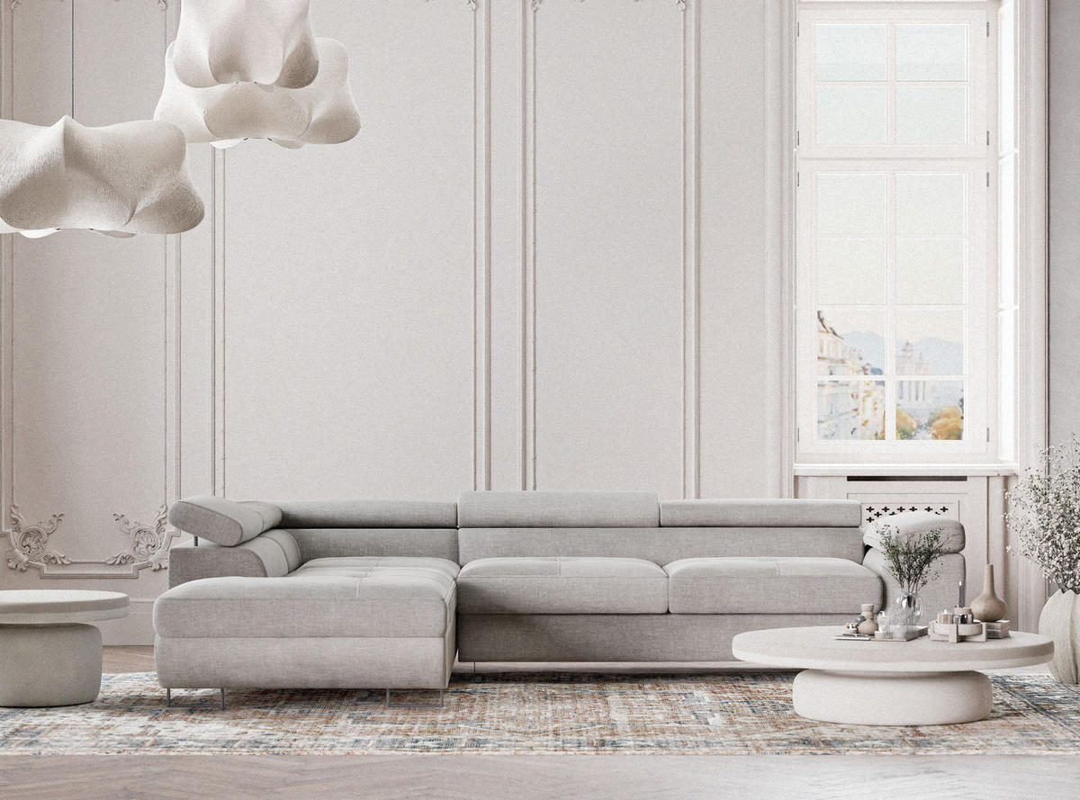 ECKSOFA Concord Grau Chenille-Stoff - Links Seite - Schwarz/Grau, Holz/Holzwerkstoff (203/277cm) - Maison de Reve