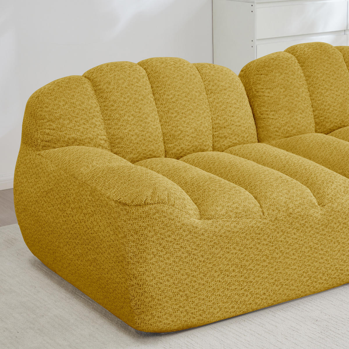 3-SITZER Modulsofa aus Granuliertem Fleece mit boneless Design Gelb - Gelb, Textil (104/79/288cm) - Modenvie