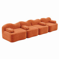 SOFA modular Wellenform Samt Orange - Orange, Holzwerkstoff (98/70/384cm) - Meubliv