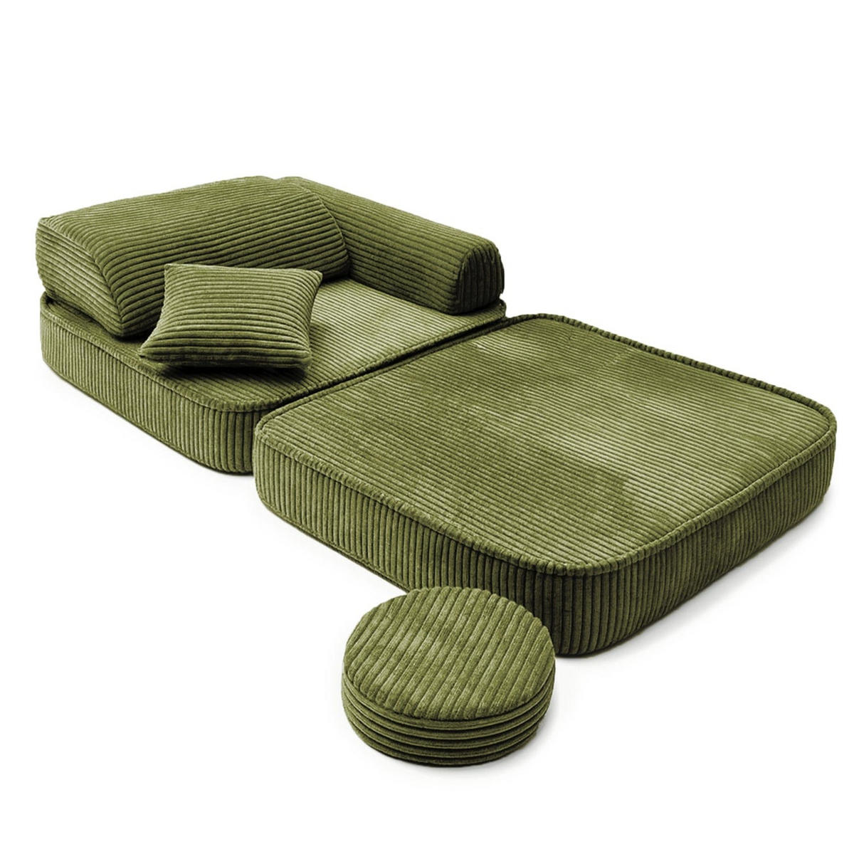 KINDERSESSEL modular 3-in-1 ausklappbar aus Cord in Khaki - Grün, Textil (60/50/50cm) - MeowBaby