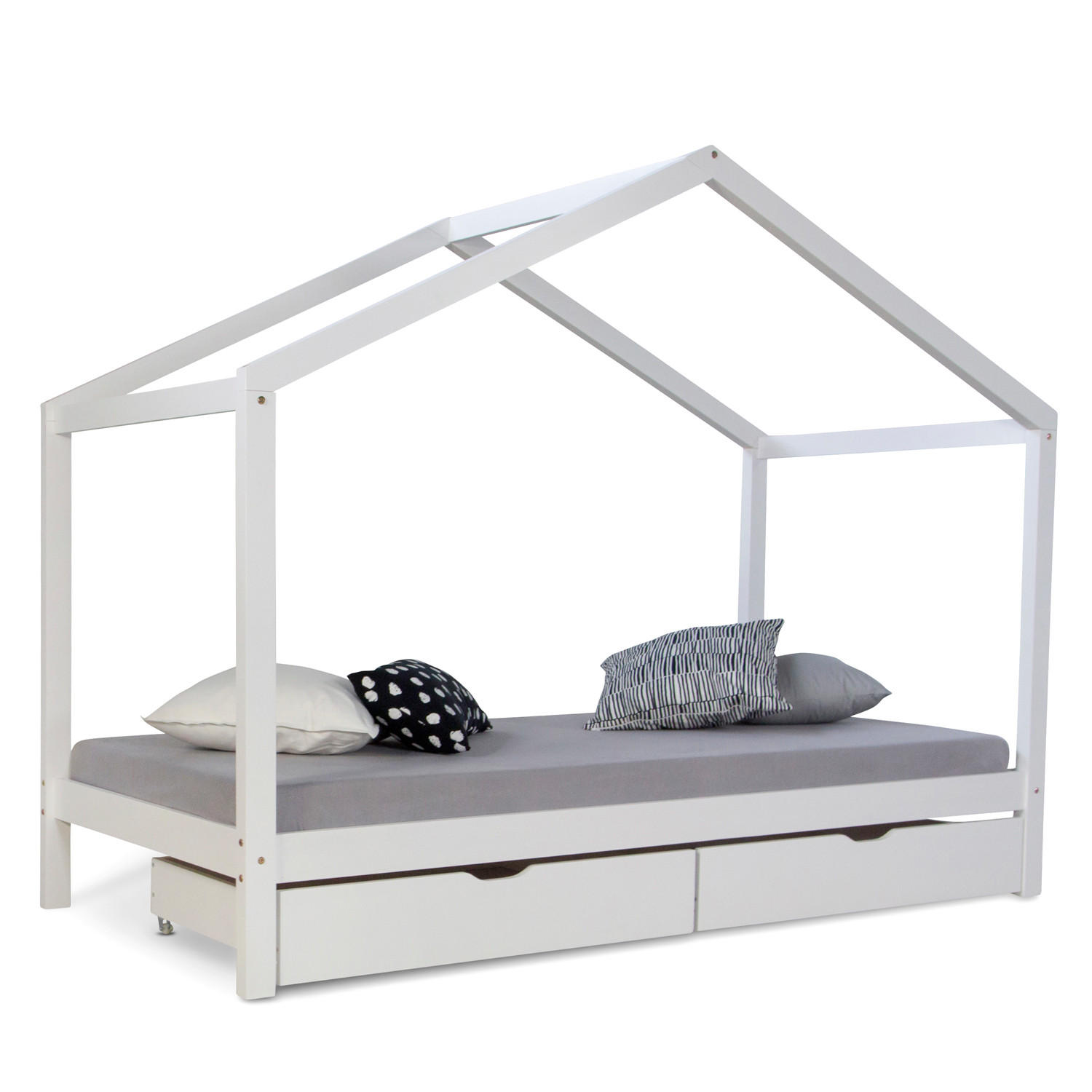 HAUSBETT mit Stauraum 90/200 cm Weiß - Weiß, Holz (208/160/96cm) - Homestyle4u