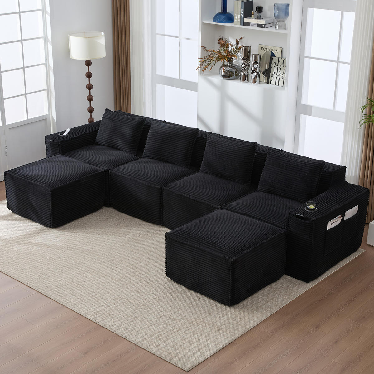 WOHNLANDSCHAFT DE-33834 modular 4-Sitzer Schwarz - Schwarz, Textil (330/75/162cm) - ComfortXL