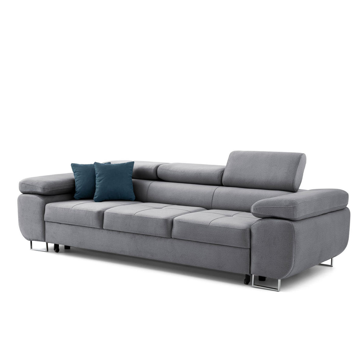 3-SITZER-SOFA WILD mit Schlaffunktion 127x190 Velours Dunkelgrau - Chromfarben/Dunkelgrau, Holz/Textil (262/90/102cm) - Muffo