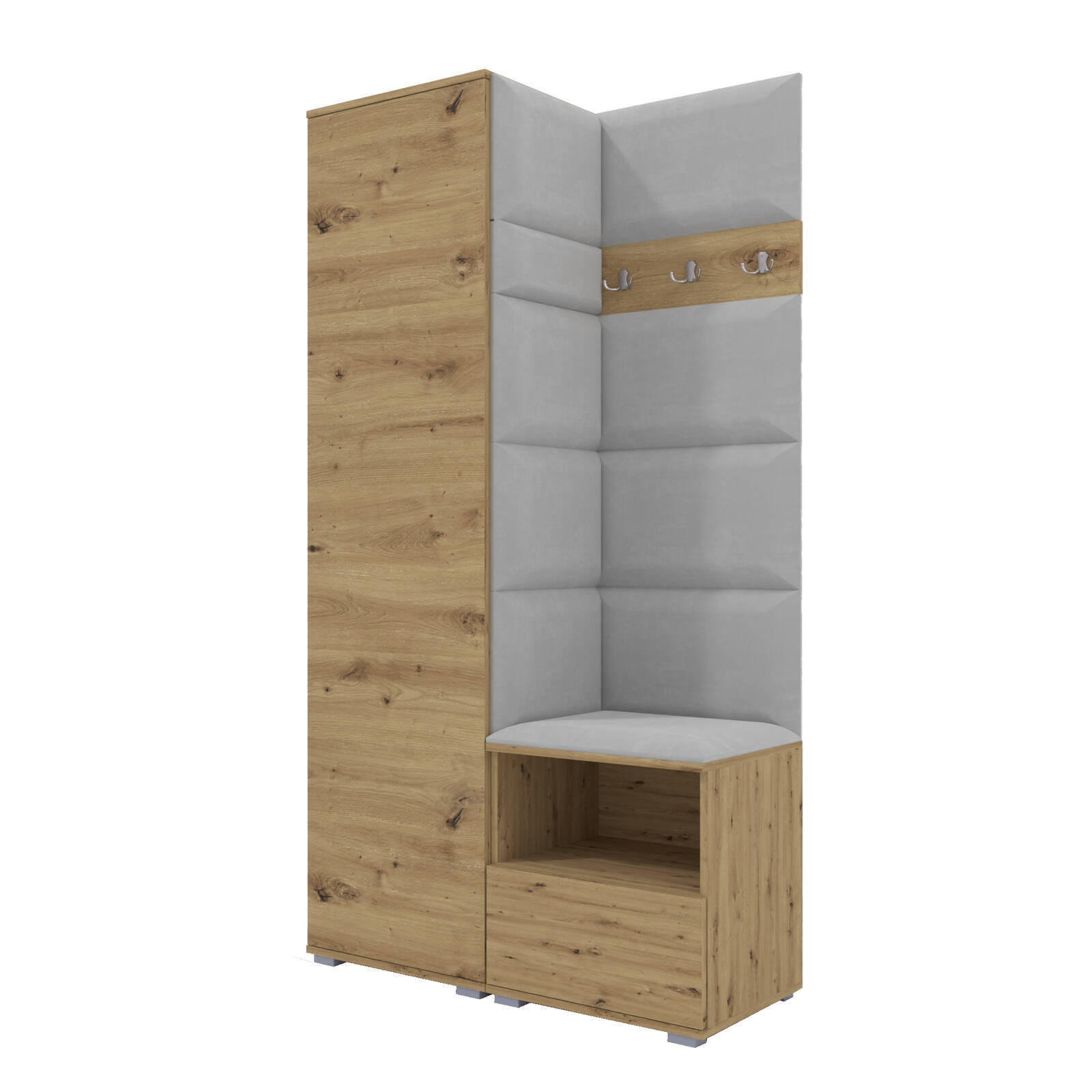 XXXLutz Garderoben-Set Eiche Artisan, Grau 100x187x40 cm