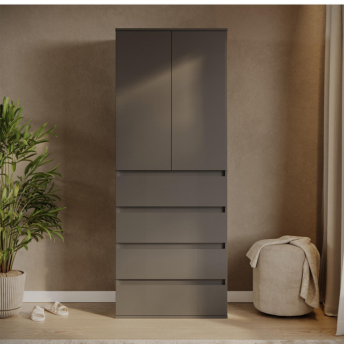 KLEIDERSCHRANK Claus Anthrazit 74 x 191.5 cm mit 4 Schubladen - Anthrazit, Holzwerkstoff (74/191.5/40cm) - Vicco