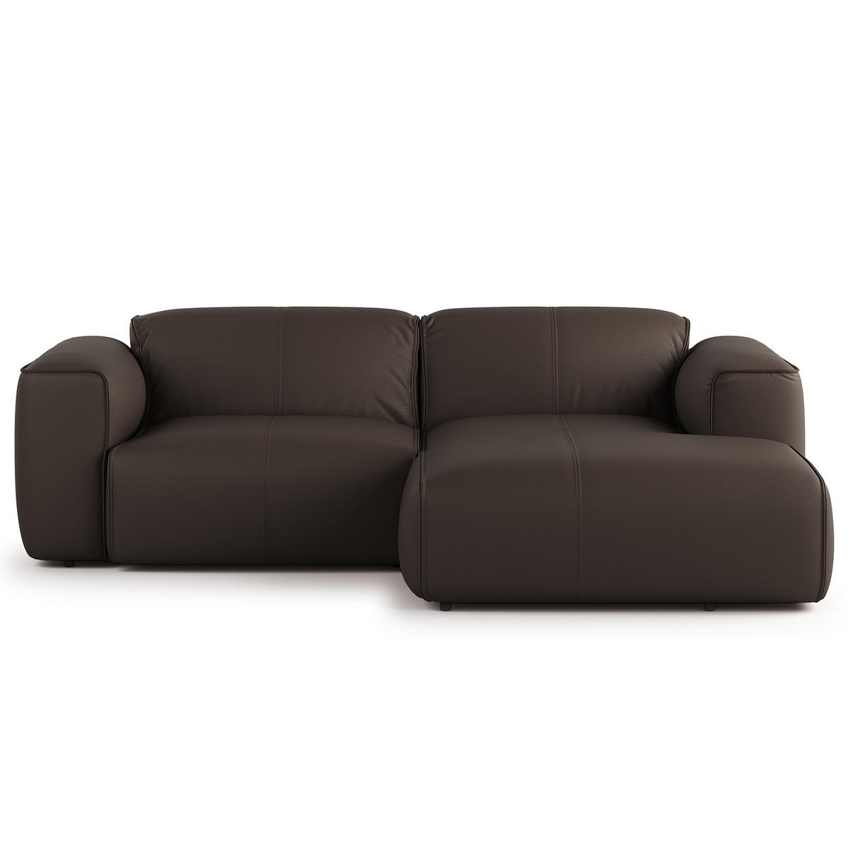 ECKSOFA mit XL-Longchair - Dunkelbraun/Schwarz, Leder/Kunststoff (260/171cm) - home24