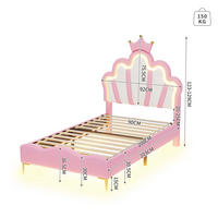 PRINZESSINNENBETT 90x200 Rosa LED Bett Polsterbett Mädchenbett Krone - Rosa, Holzwerkstoff - Gisaae