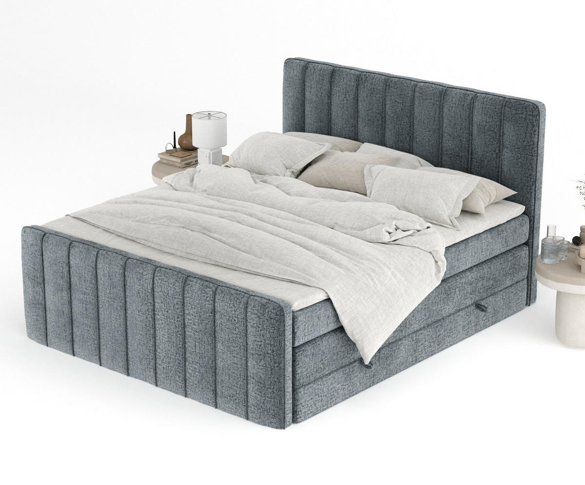 BOXSPRINGBETT Novara Blau Grau 160/200 cm - Blaugrau/Schwarz, Holz/Holzwerkstoff (160/200cm) - Maison de Reve