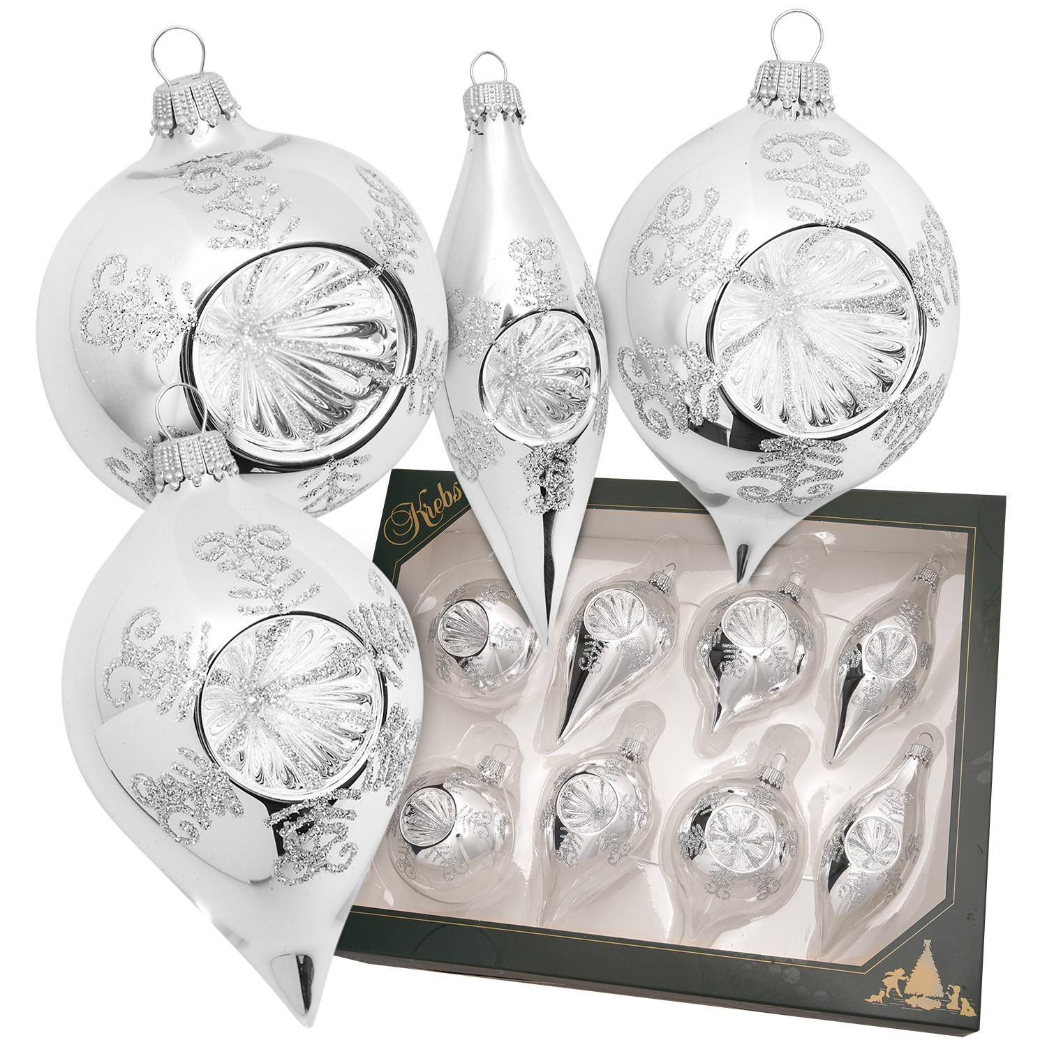 Krebs Glas Lauscha Christbaumkugeln Silber 7x7x7 cm
