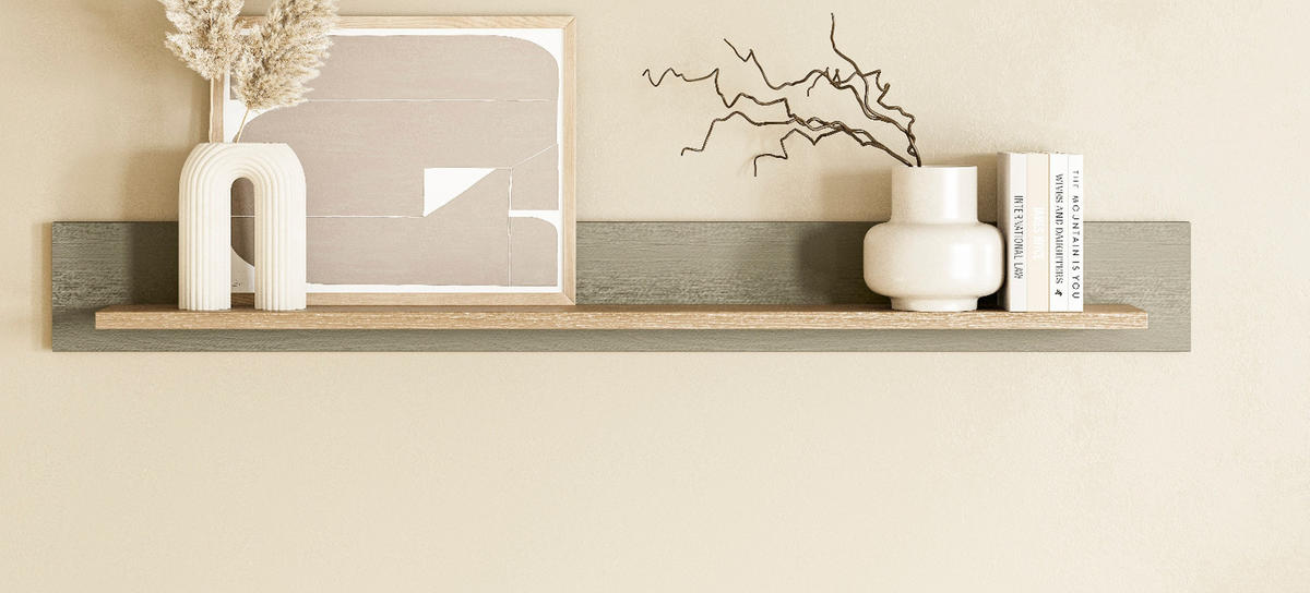 WANDBOARD Salbei grün, Eiche 150 cm, Wandregal skandinavisch - Eichefarben/Salbeigrün, Holzwerkstoff/Metall (150/17/17cm) - Furn.Design