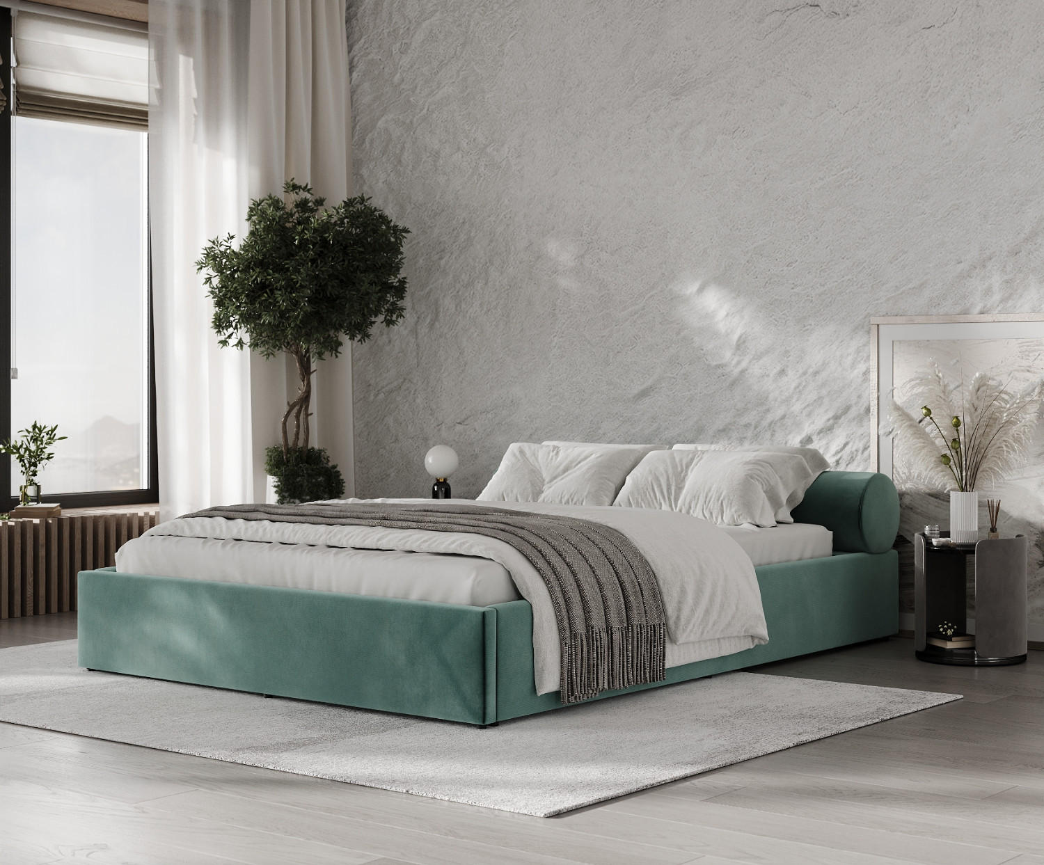 Thumbnail - AltaBeds Polsterbett, Türkis, Textil, Buche, Kiefer, 140x200 cm, Handmade in Europe, Oeko-Tex® Standard 100, Schlafzimme...