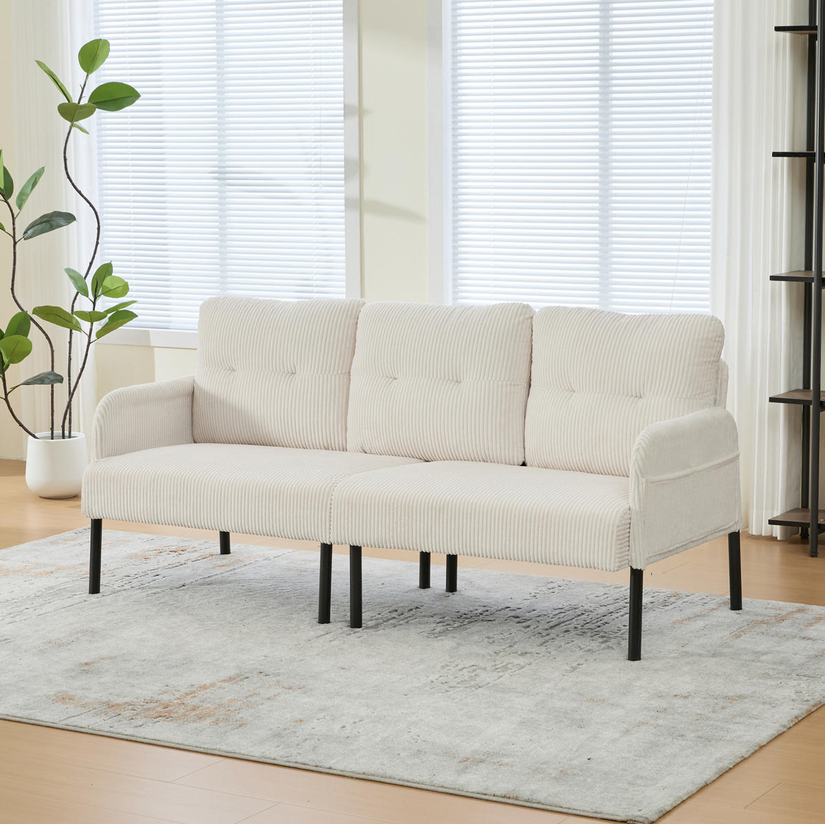 3-SITZER-SOFA 171/72/80 cm aus Cord mit Seitentasche Beige - Beige, Textil (72/80/171cm) - Modenvie