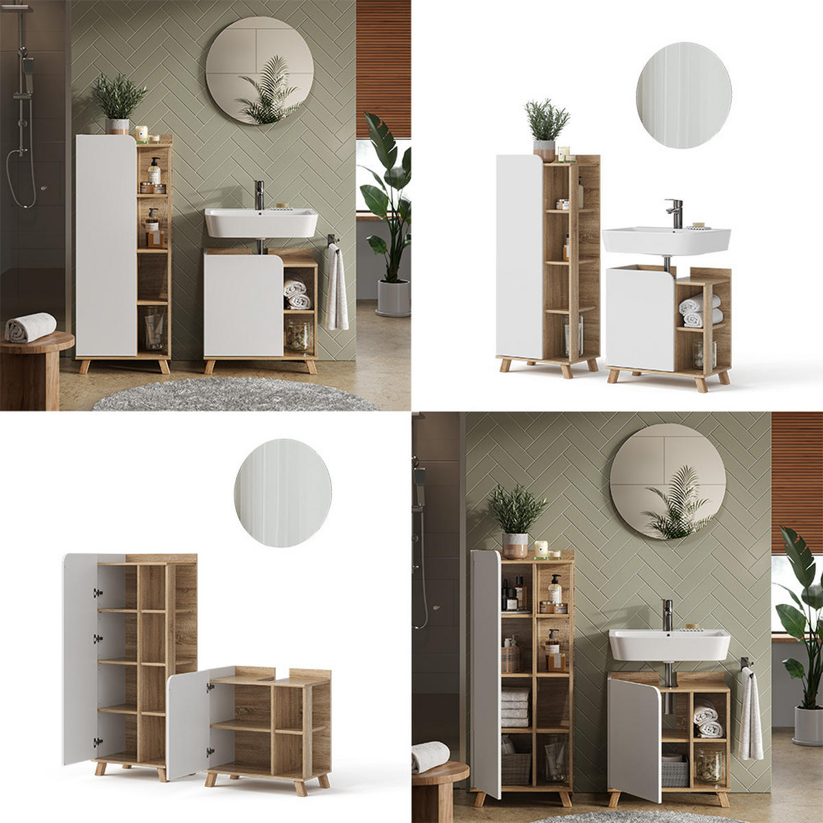 BADMÖBEL-SET Karen Sonoma/Weiß 3 Teile - Weiß/Sonoma Eiche, Holzwerkstoff (60/65/35cm) - Vicco