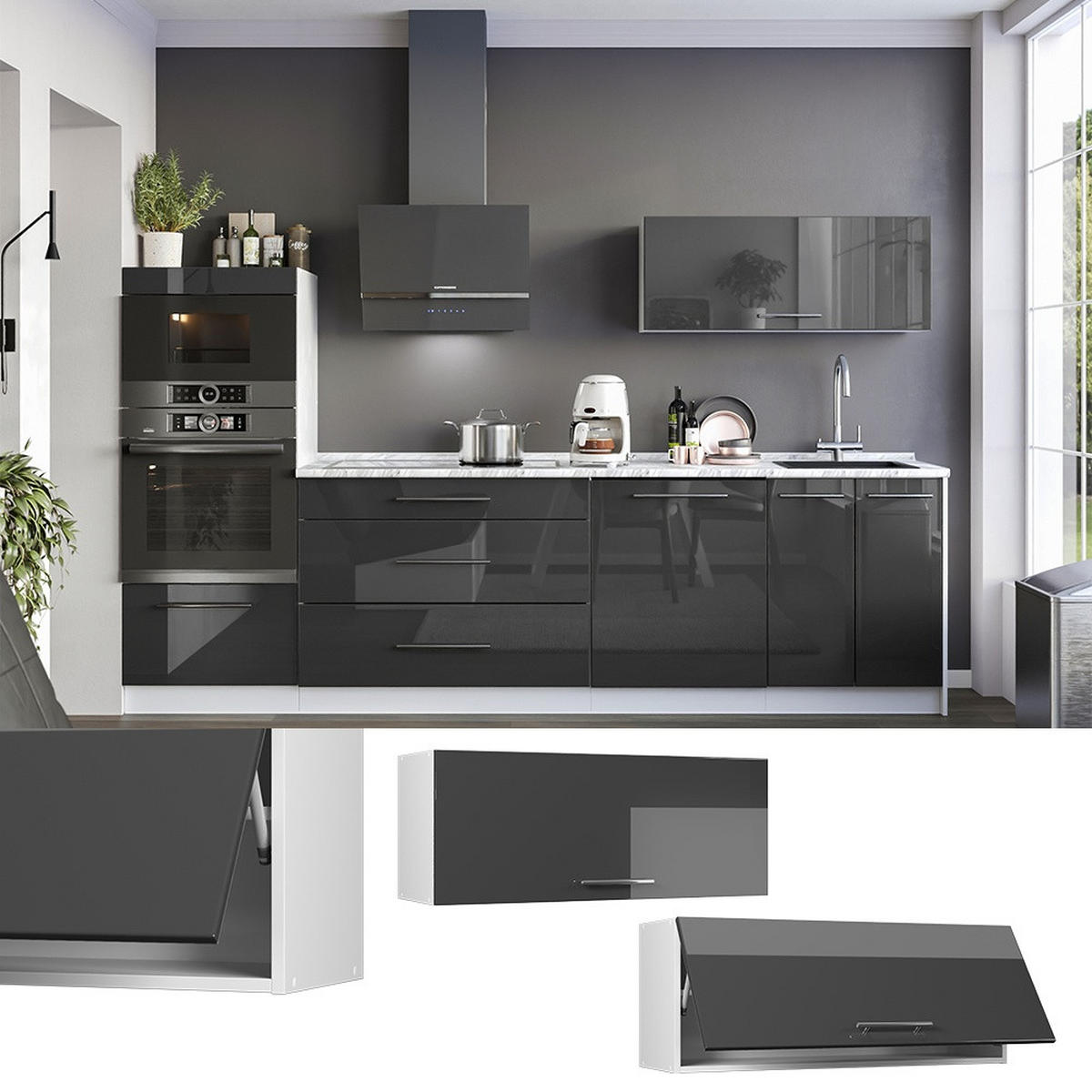 HÄNGESCHRANK Fame-Line, Anthrazit Hochglanz/Weiß, 100 cm - Anthrazit/Weiß, Holzwerkstoff (100/40/34.1cm) - Vicco