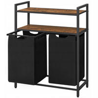 WÄSCHEKORB – 2 Fächer - Schwarz/Braun, Holz/Textil (73/91/33cm) - Matkam Möbel