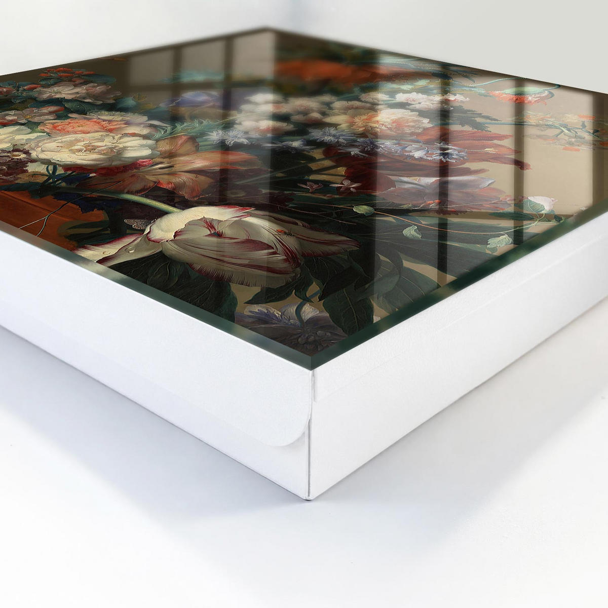 SCHLÜSSELBOX Weiß 30x30 cm – Türöffnung nach rechts - Blumenstrauß - Grün, Metall (30/30/5cm) - TULUP