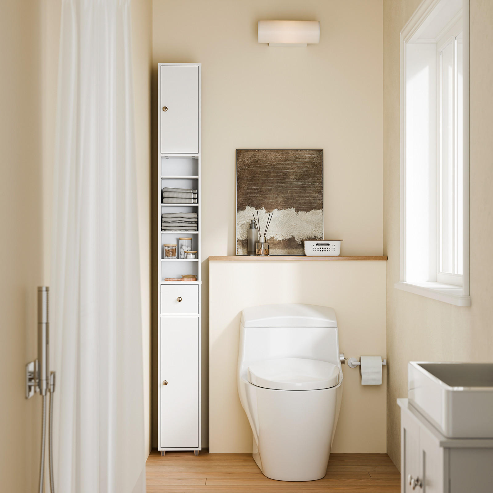 HOCHSCHRANK schmal, Weiß, 20x180x20cm - Weiß, Holzwerkstoff (20/180/20cm) - SoBuy