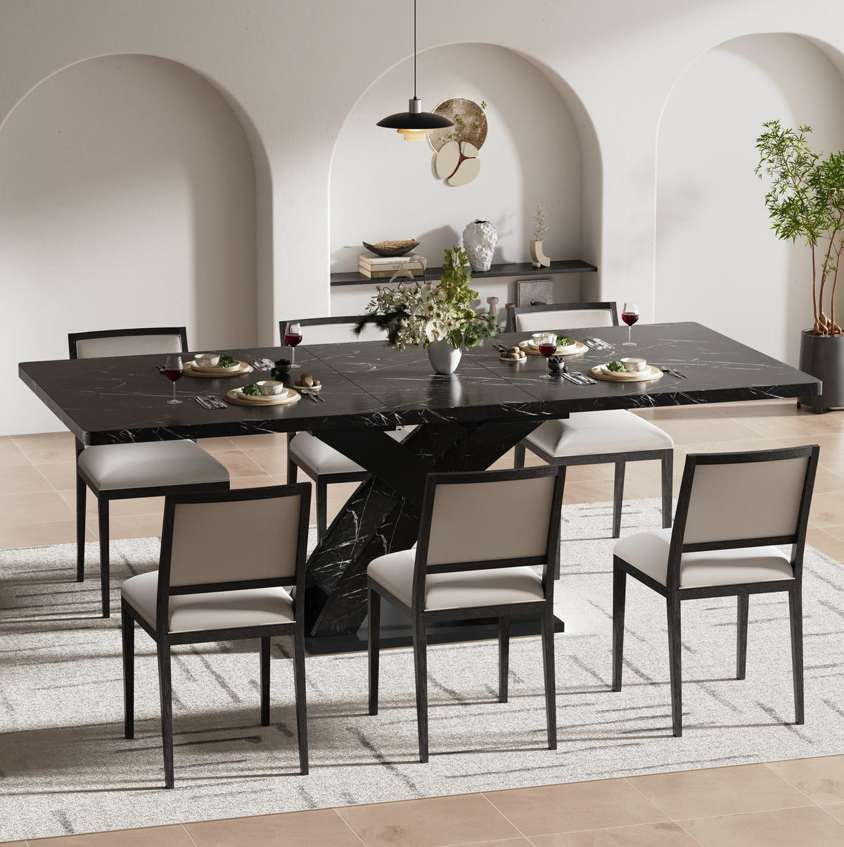 ESSTISCH 120-160/80/75 cm in Schwarz-Weiß, ausziehbar mit X-Gestell - Schwarz, Holzwerkstoff (120/80/75cm) - Flora Grace