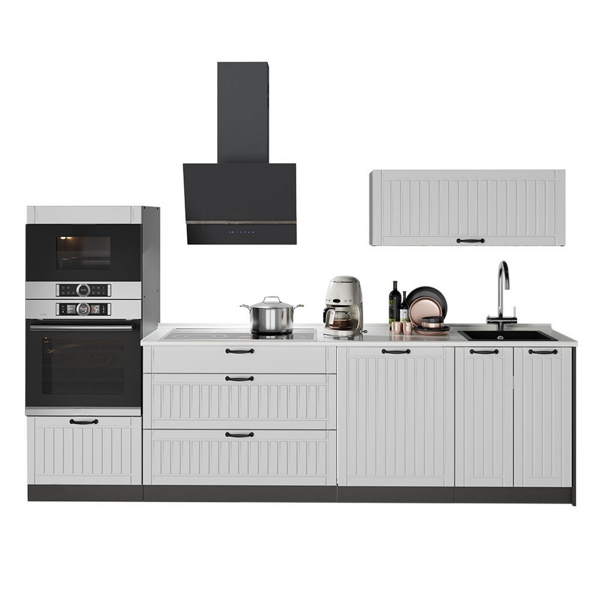 KÜCHENZEILE Fame-Line, Weiß Landhaus/Anthrazit, 280 cm, AP Anthrazit - Anthrazit/Weiß, Holzwerkstoff (280/153.6/60cm) - Vicco