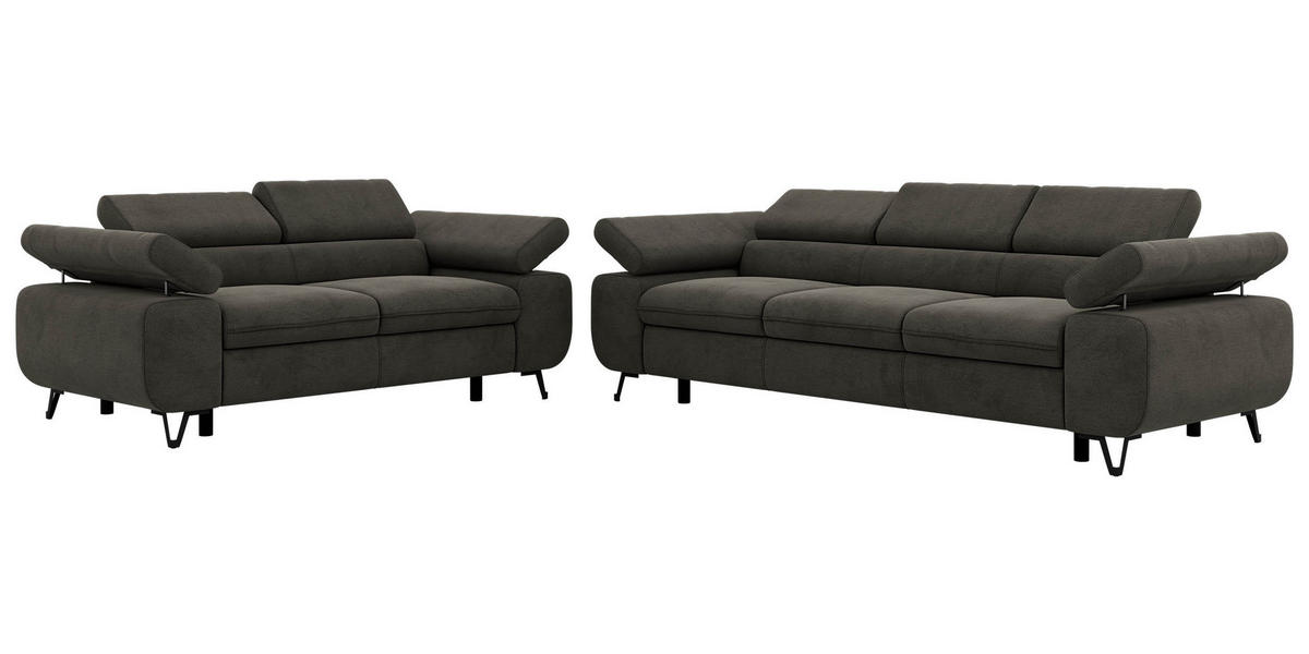 SEDACÍ SOUPRAVA PETER 2+3 - Tmavě šedá Samet - černá/tmavě šedá, kov/textil (262/76/99cm) - MKS