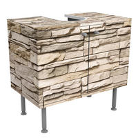 WASCHBECKENUNTERSCHRANK Asian Stonewall - Steinmauer aus großen hellen Steinen 60/55/35 cm - Beige, Holzwerkstoff (60/55/35cm) - Bilderwelten