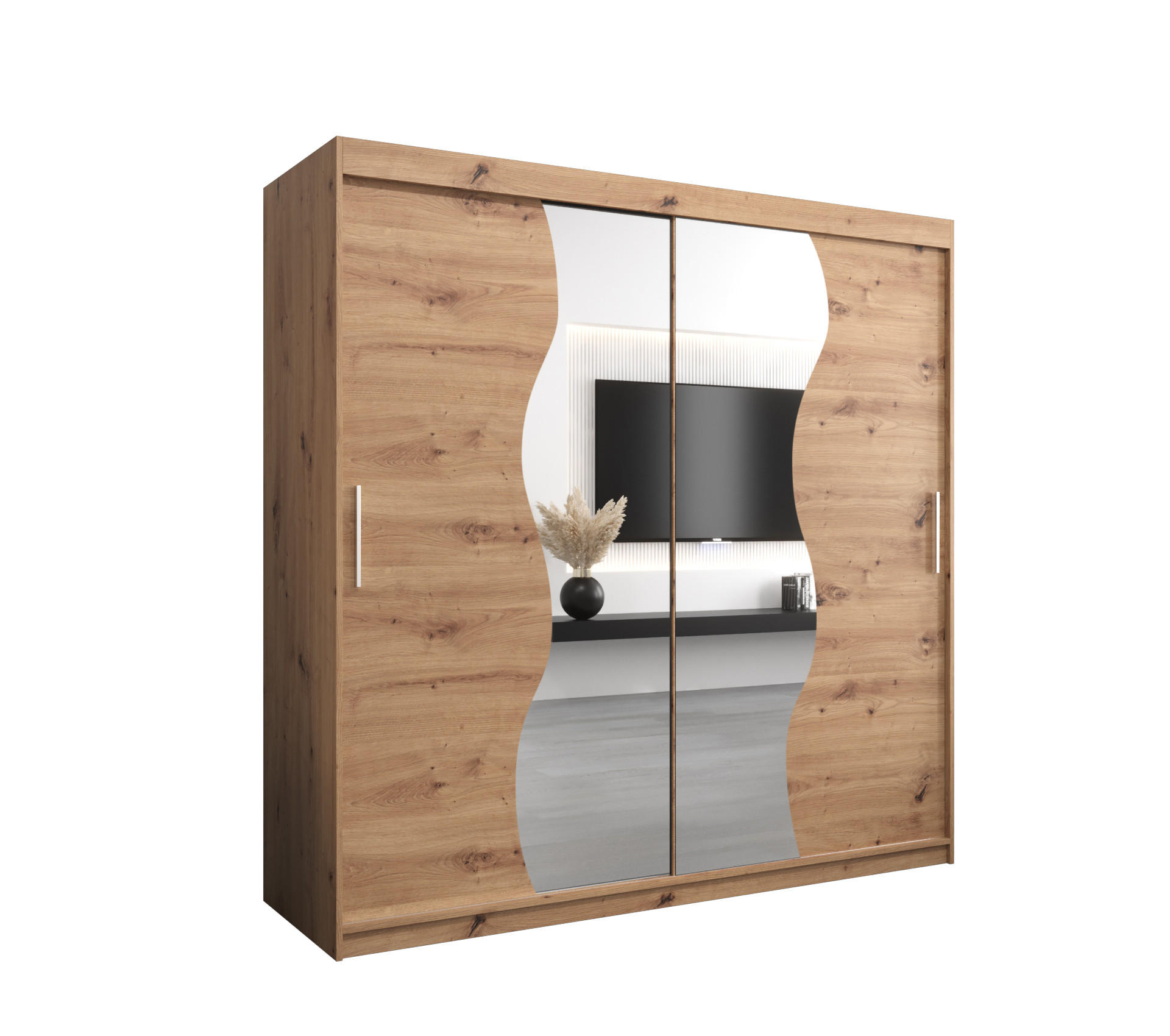 SCHWEBETÜRENSCHRANK 200/200/62 2-türig - Silberfarben/Eiche Artisan, Holz/Kunststoff (200/200/62cm) - MÖBEL KRYSPOL