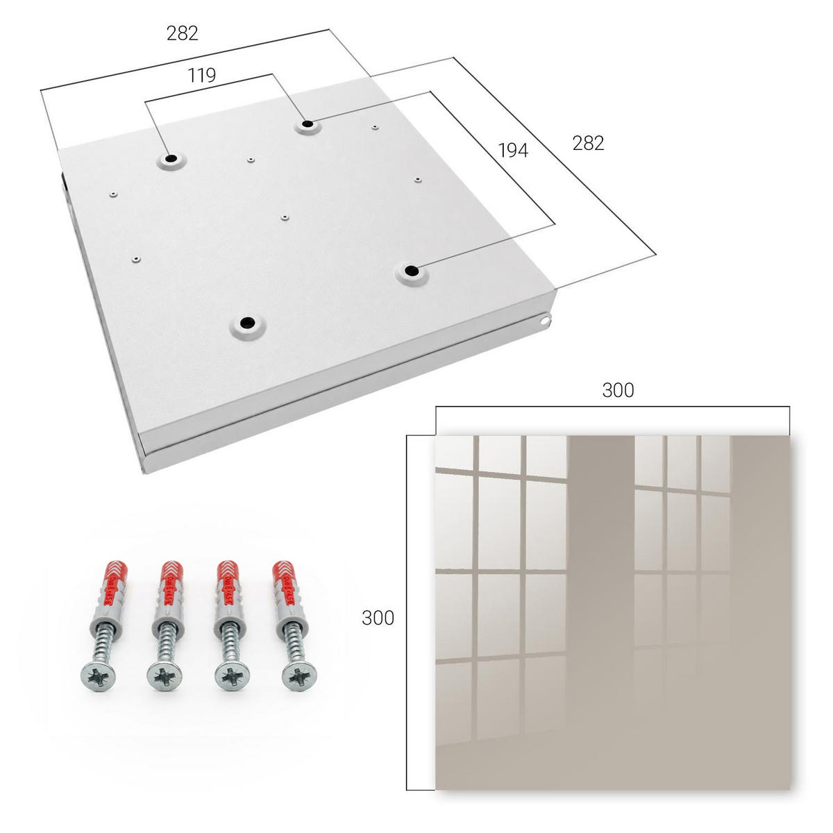 SCHLÜSSELBOX Weiß 30x30 cm – Türöffnung nach rechts - Warmes Grau - Grau, Metall (30/30/5cm) - TULUP