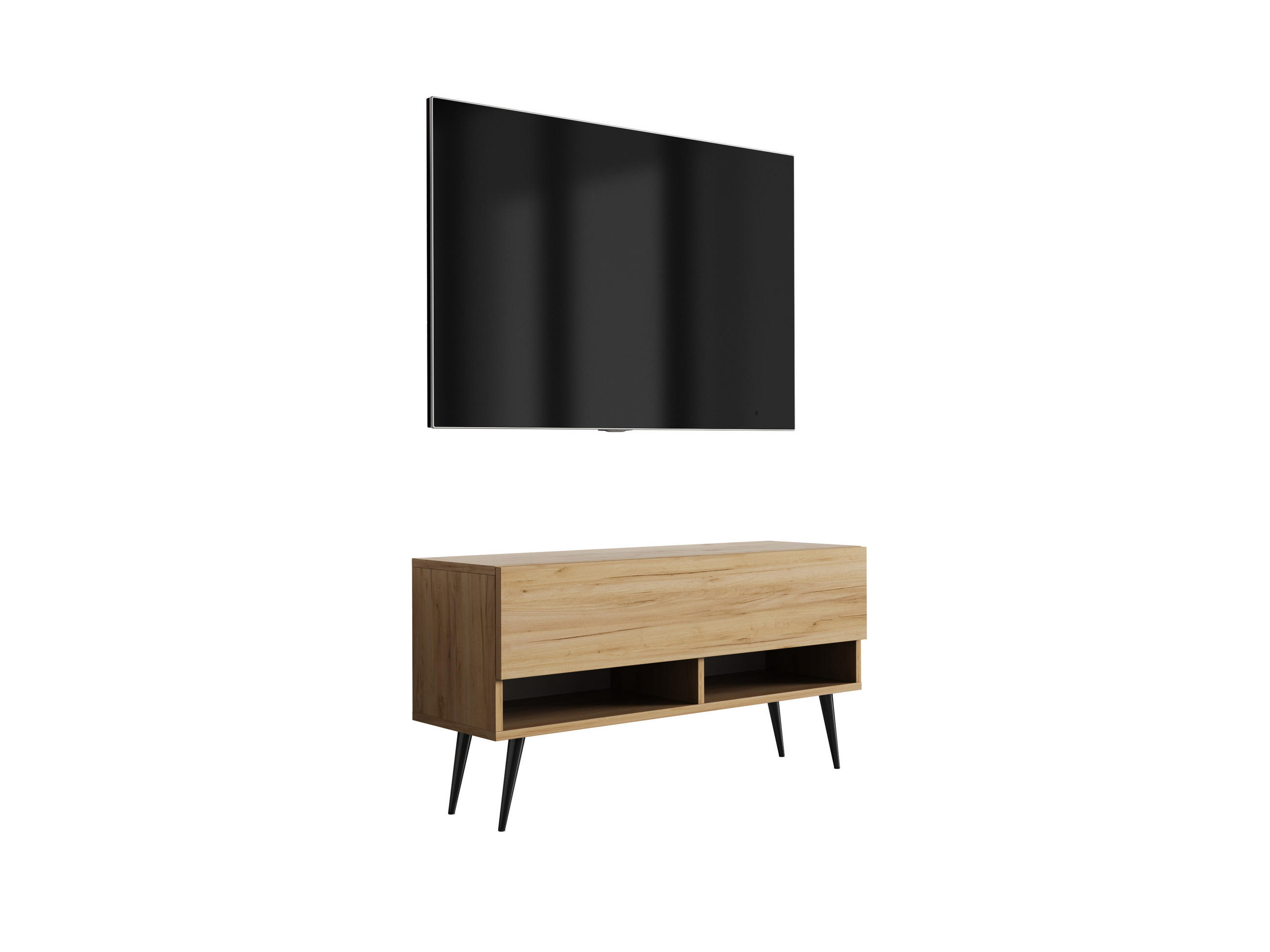 TV-LOWBOARD 100 cm Eiche Craft, schwarze schräge Beine, 100 × 32 × 52 cm - Braun, Holzwerkstoff (100/52/32cm) - 3XE LIVING