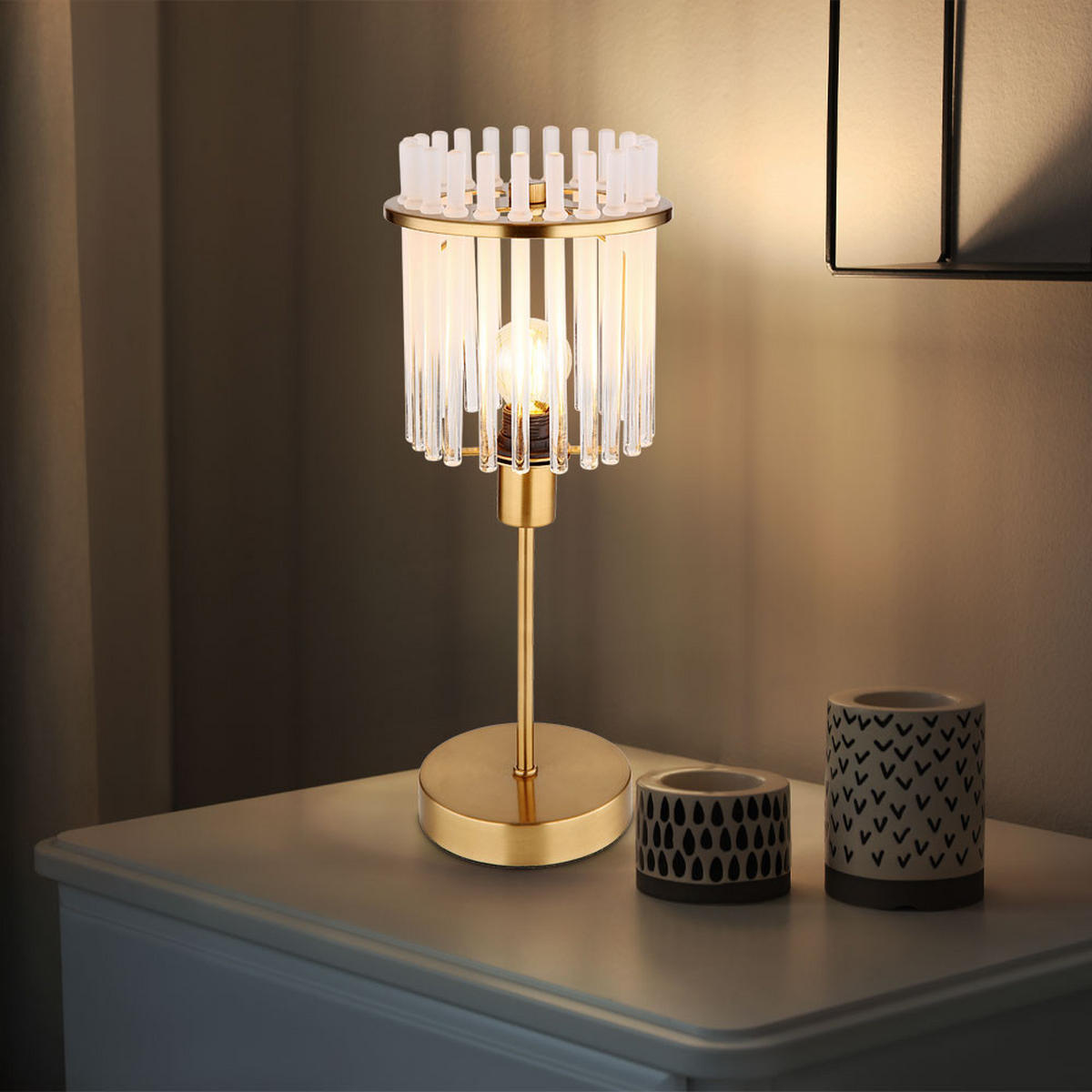 LED TISCHLEUCHTE GORLEY Metall Gold - Goldfarben, Glas (15/15/37.5cm) - Globo Lighting