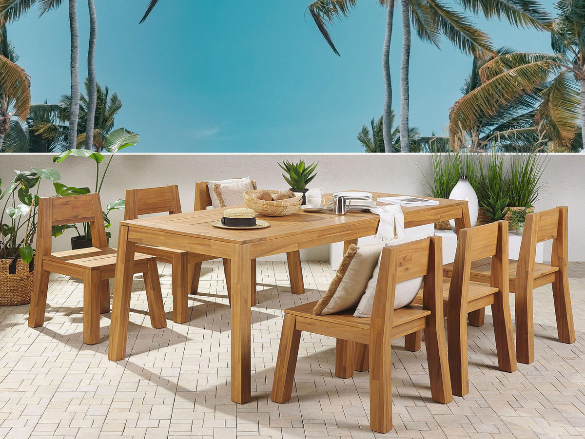 GARTENMÖBEL SET 6-Sitzer Akazienholz hellbraun Livorno - Hellbraun, Holz - Beliani