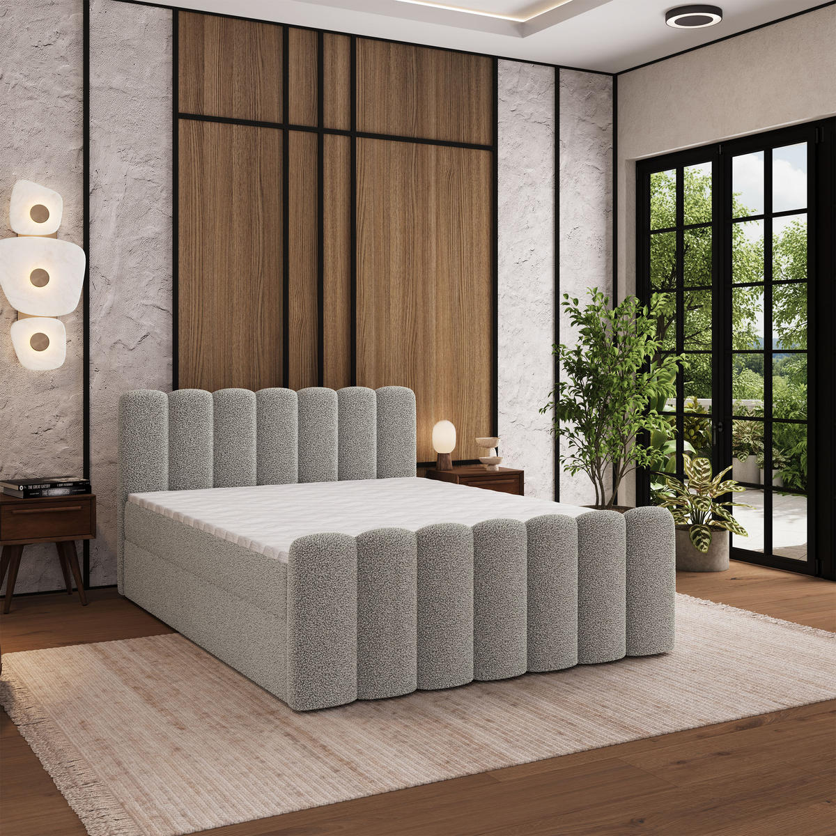 BOXBETT CELLA 180x200 cm mit Matratze und Topper - Hellgrau - Hellgrau, Holz (180/200cm) - MASSENO