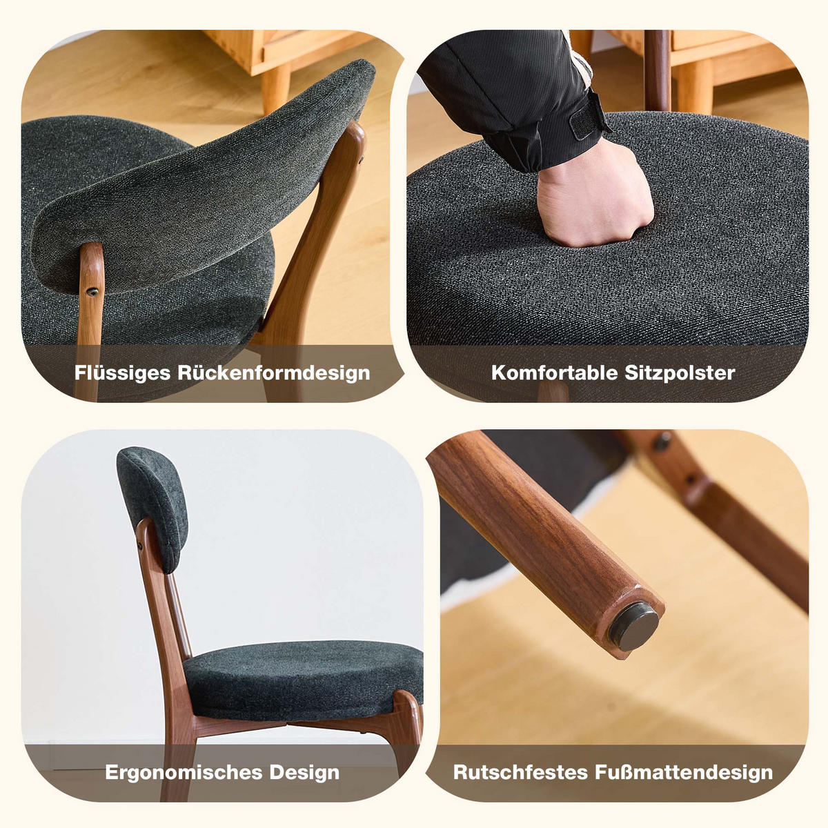 ESSZIMMERSTUHL 2er-Set aus Leinen mit Polsterung - Schwarz, Textil (48.5/84/55.5cm)